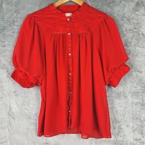 Anthropologie Moulinette Soeurs Top Womens 10 Red Colline Victorian Romantic‎